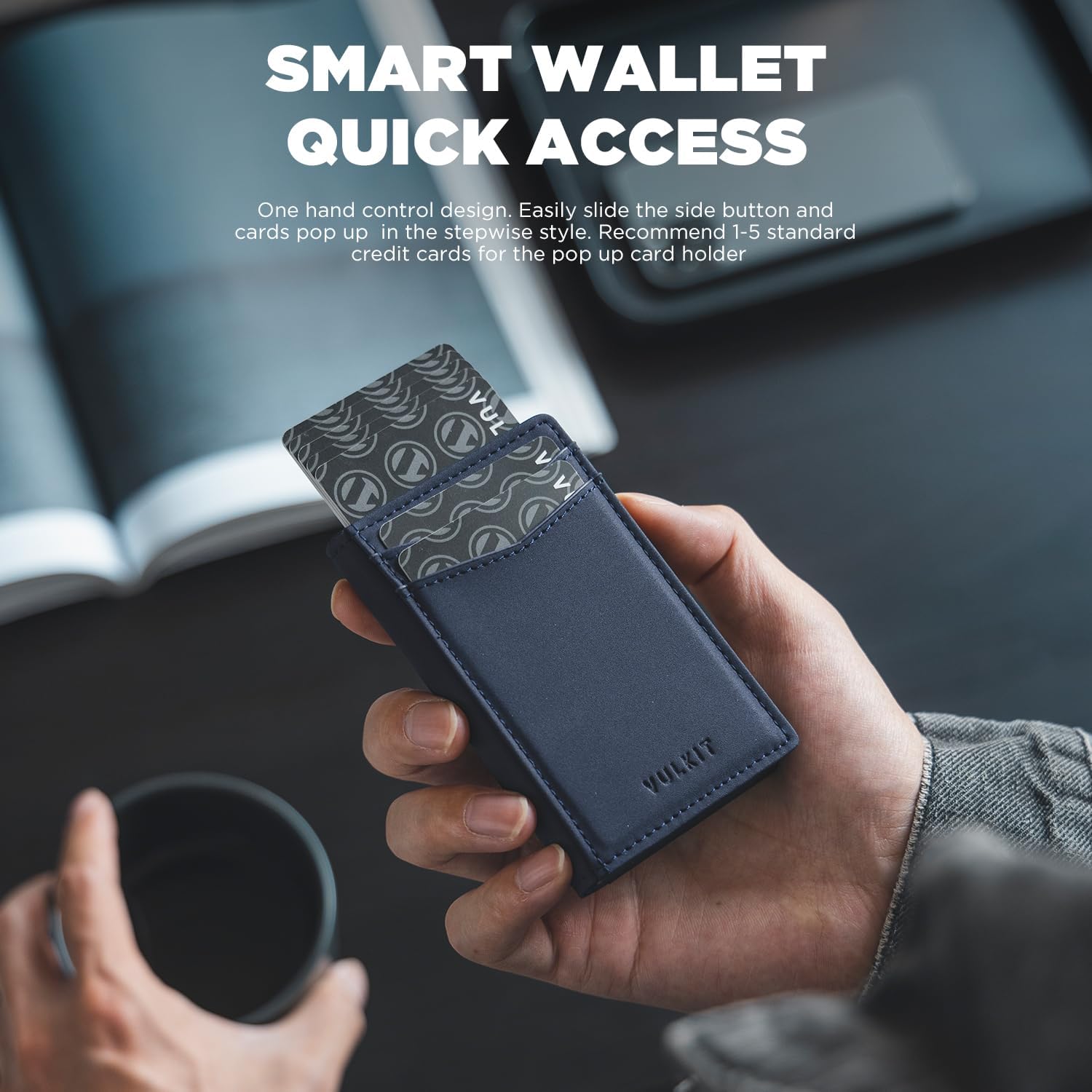 VULKIT Men's Slim Wallets Pop Up Card Holder RFID Blocking Metal Wallet Minimalist Design Holds Up to 11 Cards - Image 2