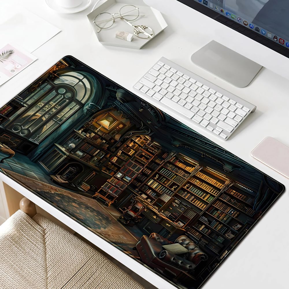 Dark Gothic Desk Mat Gaming Desk Pad Large Mouse Pad, Magician'S Fantasy Bookcase Gothic Mouse Mat XXL Laptop Keyboard Pad, Laptop Keyboard and Mouse Mat Desktop Protector Mat 31.5 X 15.7 in - Image 6