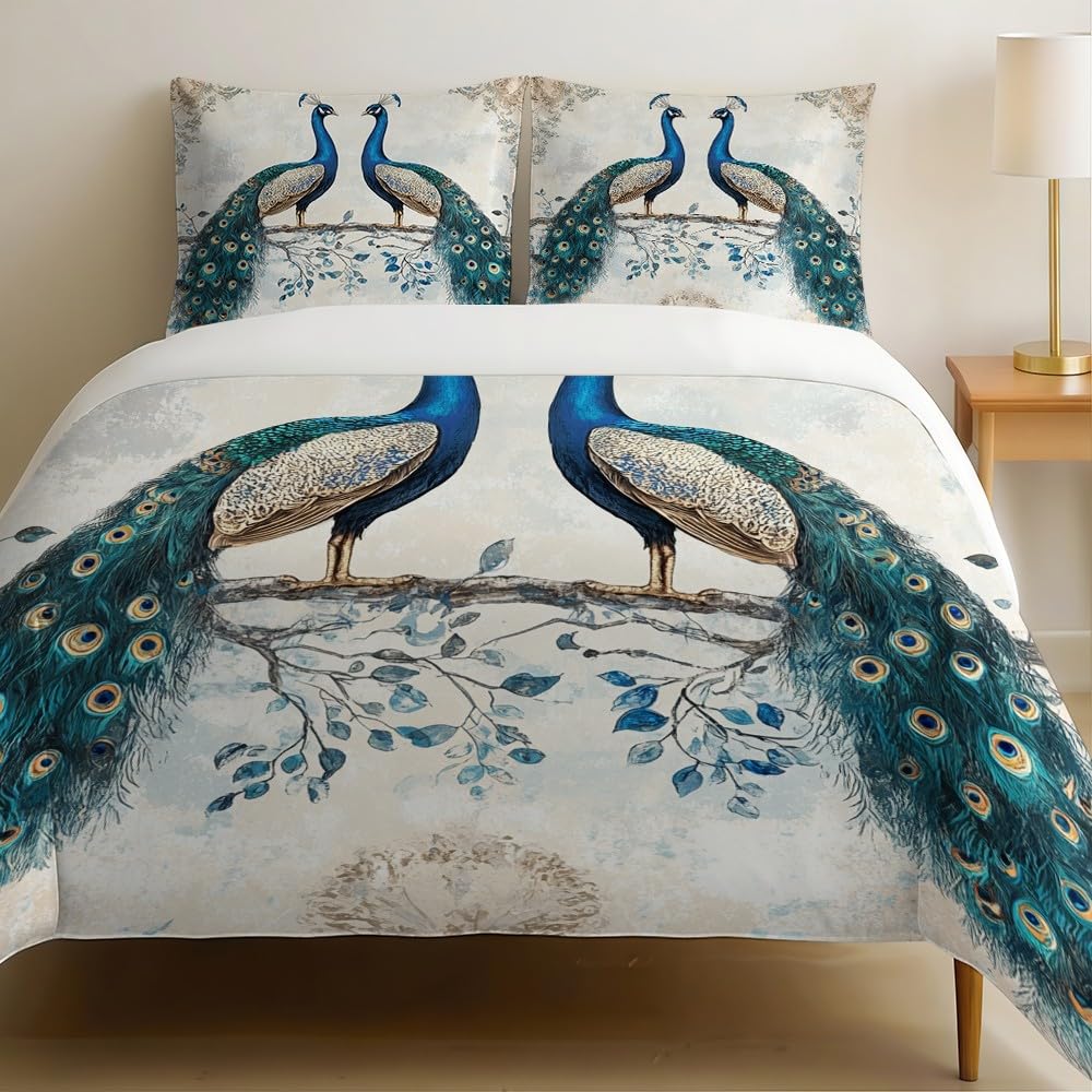 Parure de lit paon 240x260 cm en microfibre douce pour une chambre d'adulte cosy et chaleureuse