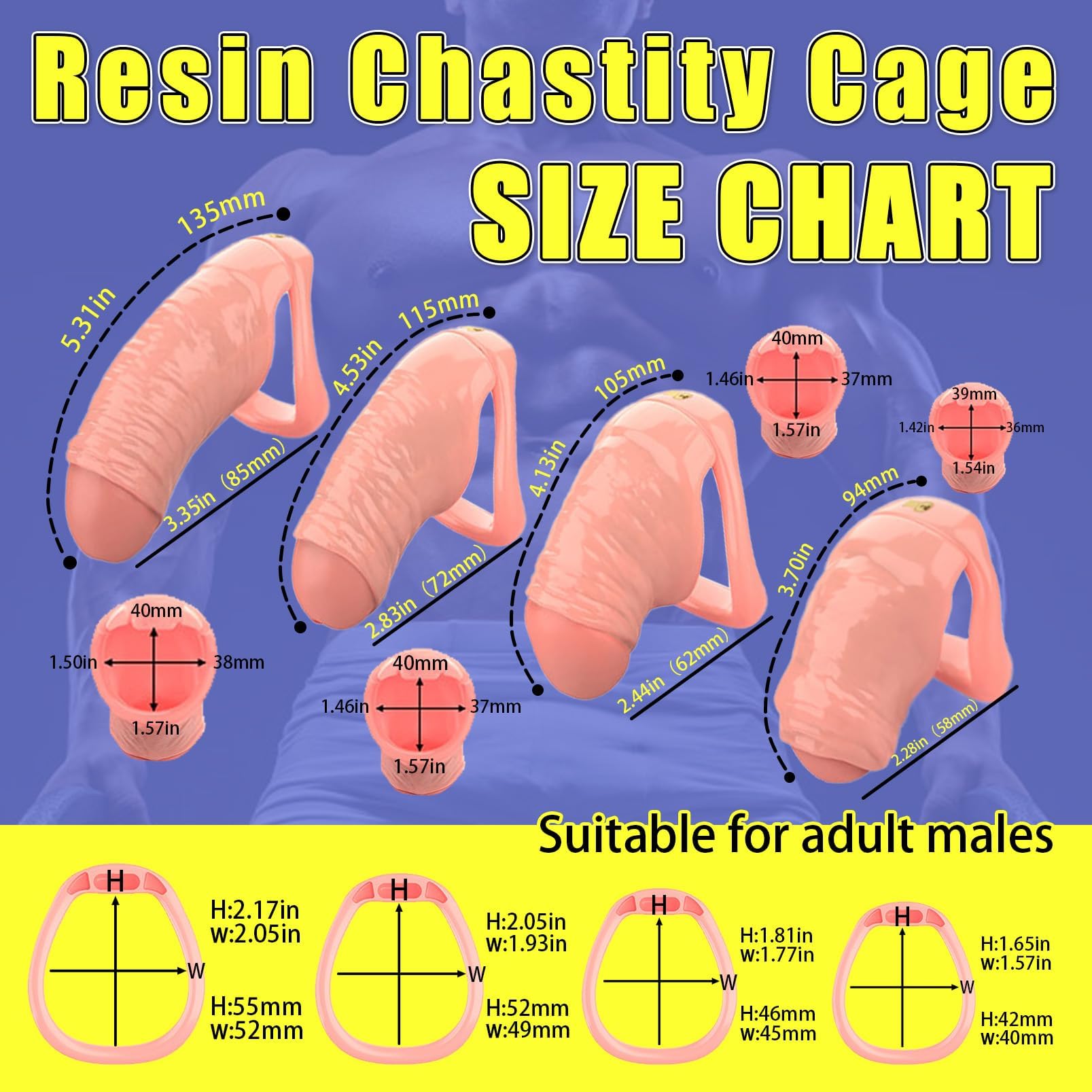 Juguetes sexuales Sissy Chastity Cage con 4 anillos y 2 llaves, diseño de cilindro invisible, juego de jaulas para el pene para fetichismo SM y bondage, huecas y transpirables (L)