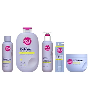 eos Vanilla Cashmere Bundle- Body Oil, Body Wash, Shave Oil, Whipped Body Butter, Lip Butter