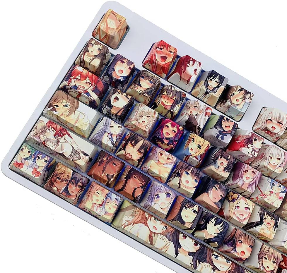 Japanese Anime Keycaps 108 PBT Dye Sublimation Crystalline Character OEM Profile for Cherry Mx Gateron Kailh Switch Mechanical Keyboard(Colorful keycaps)