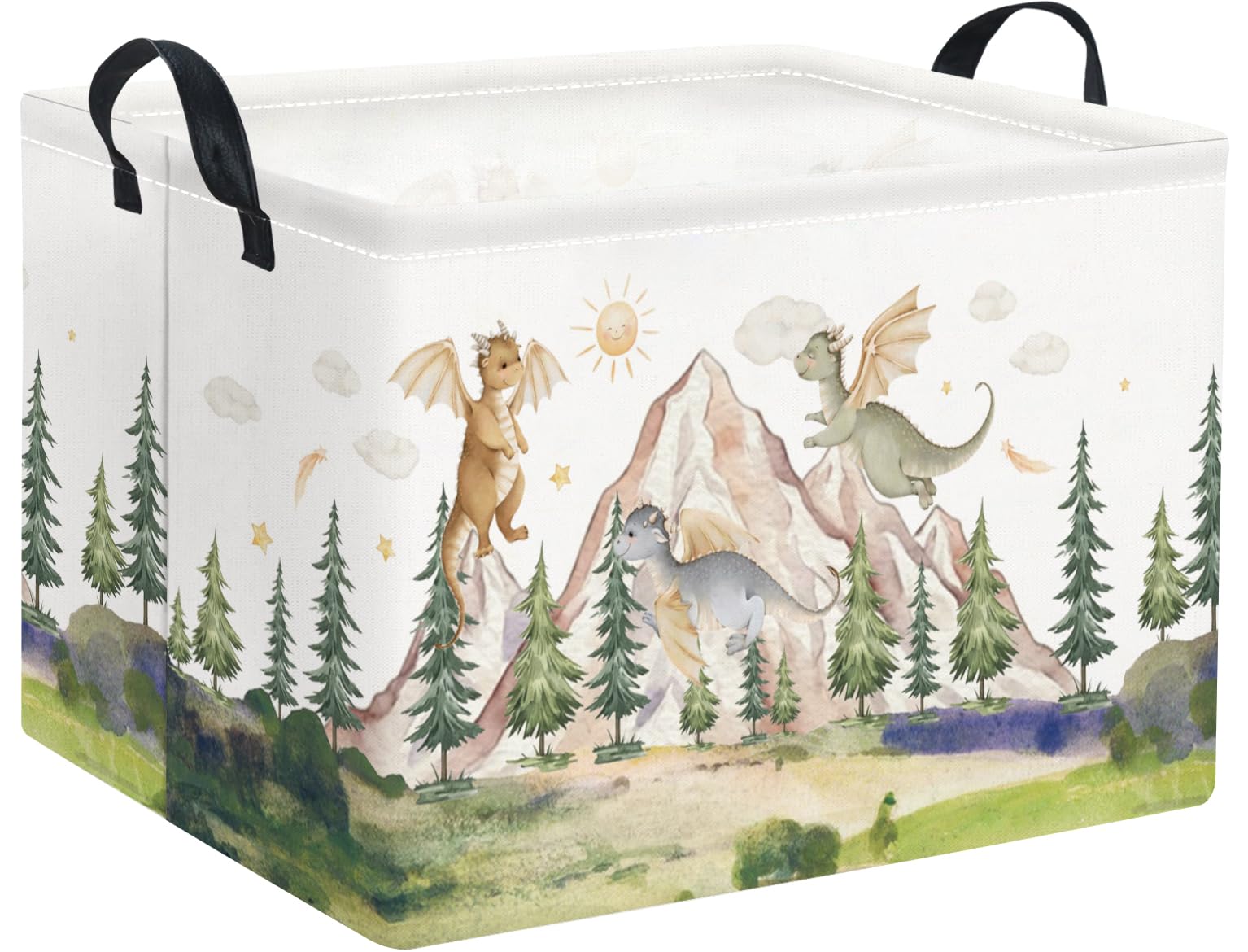 Rectangular Kids Basket Baby Girl Basket Fabric Storage Bin Organizer Box Room Decor(Hill Dinosaur)