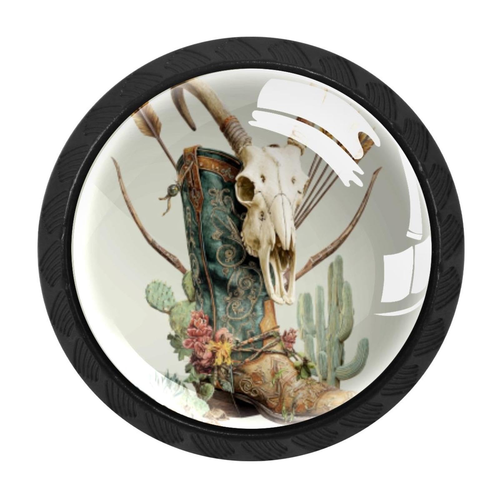 CHENZZZZ Wild West Cowboy Boot Animal Skull Cacti (3) Cabinet Knobs 4 Pieces Drawer Kitchen Cabinets Dresser Cupboard Wardrobe Unique Pulls Handles