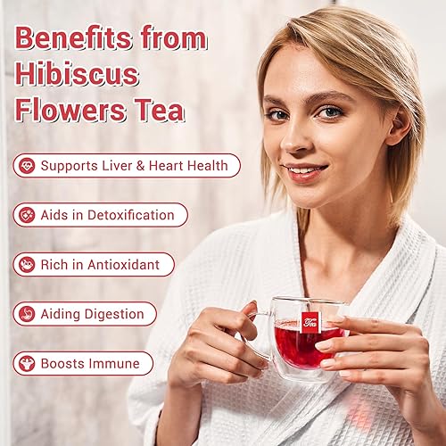 Miniatura 3 de Bolsas de té de hibisco, 100% flores de hibisco naturales, té de hierbas que apoya la salud del corazón, aumenta el sistema inmunológico, sin