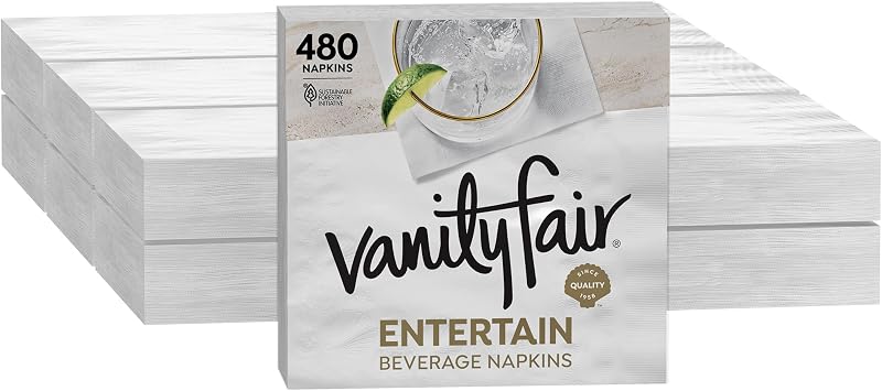 Vanity Fair Entertain Beverage Paper Napkins, 480 Count, Disposable Napkins Made For Entertaining And Events
