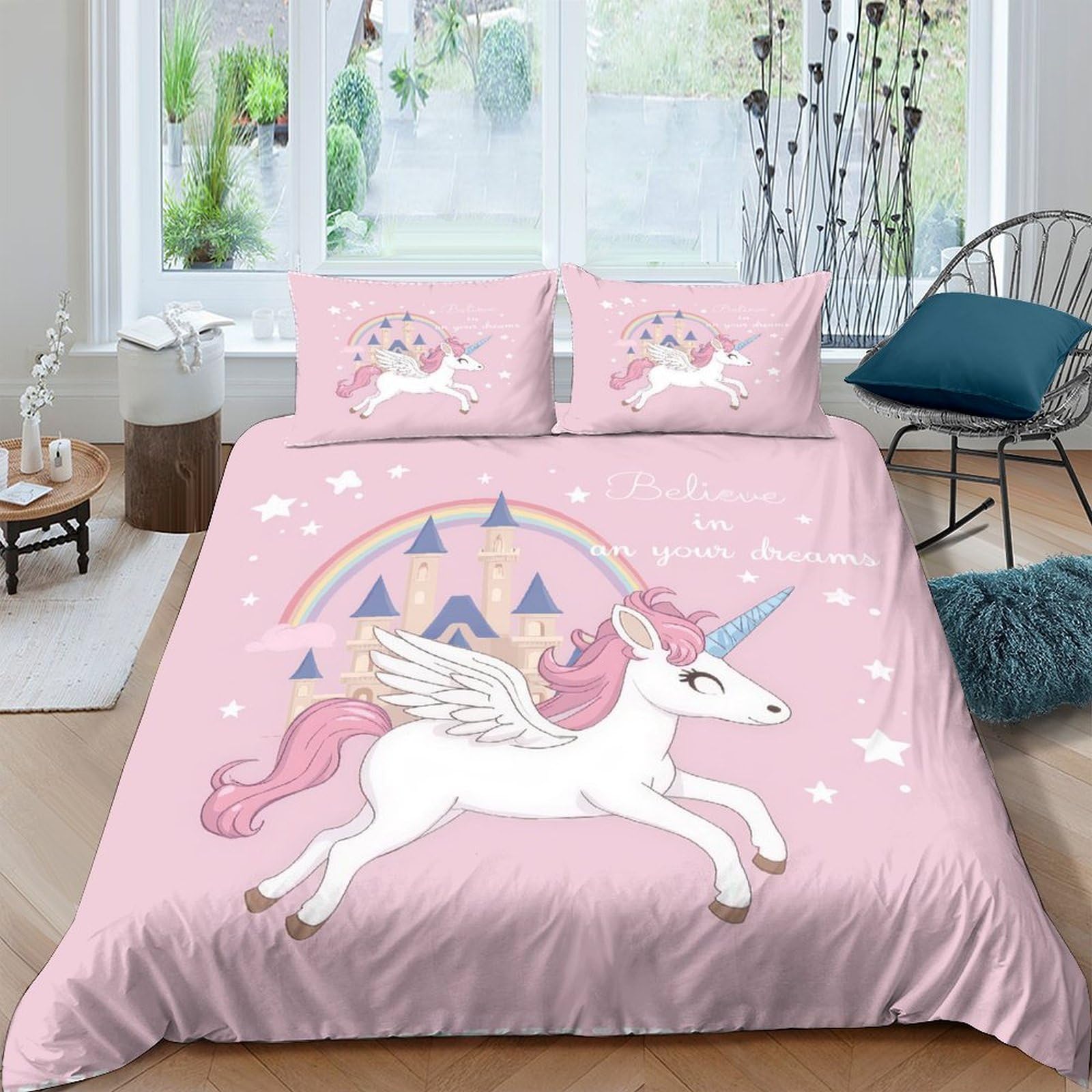 Ctjqhvkz Style-8 3D Printed Pink Unicorn Rainbow Fitted Sheet Microfiber Soft Bed Sheet For Bedroom Kids Dorm Mattress Cover Single（135X200cm）