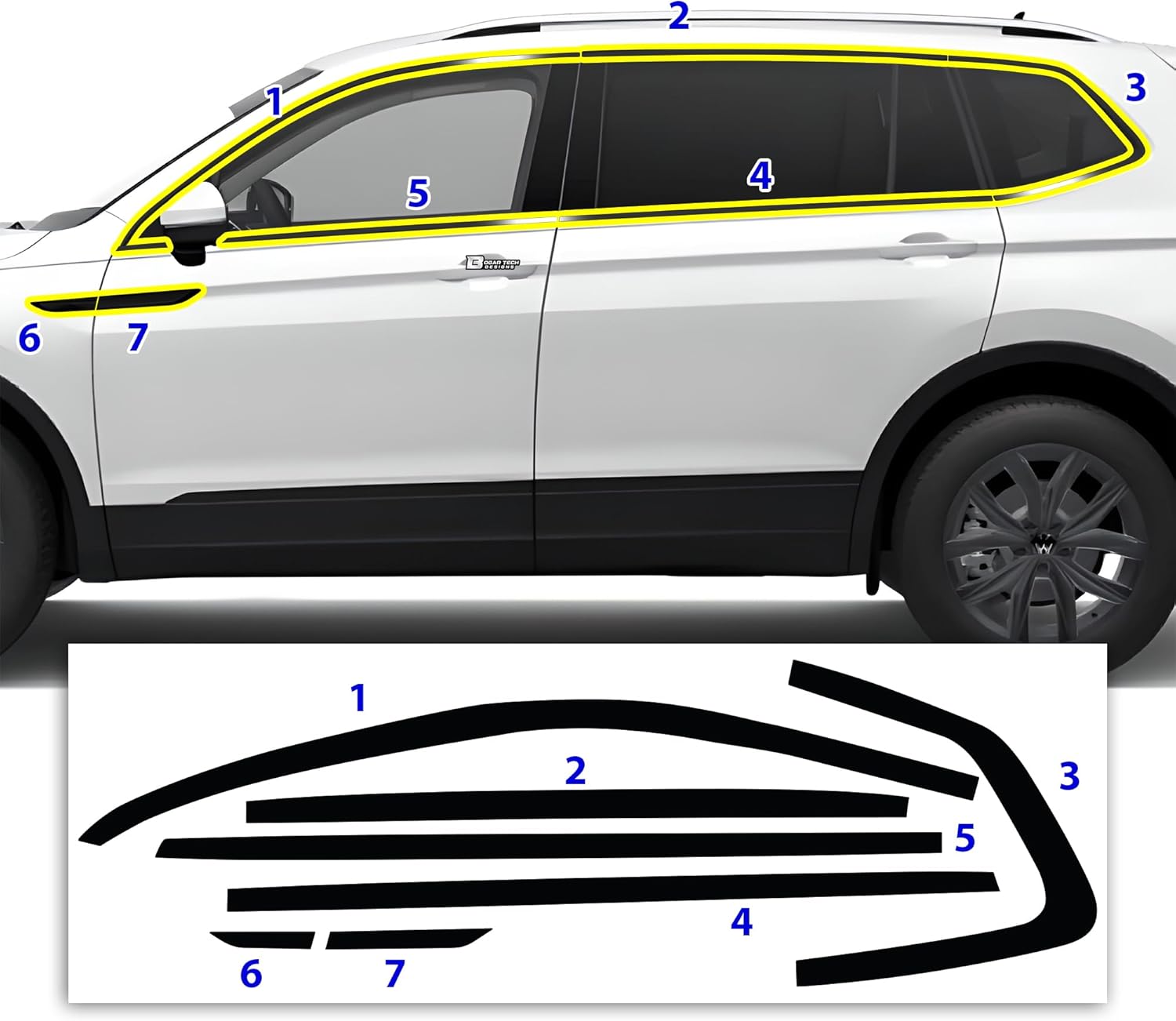 BOGAR TECH DESIGNS for Volkswagen Tiguan 2018-2024 Side Window Chrome Delete – Precut Vinyl Trim Overlay, Gloss Black Blackout Appearance