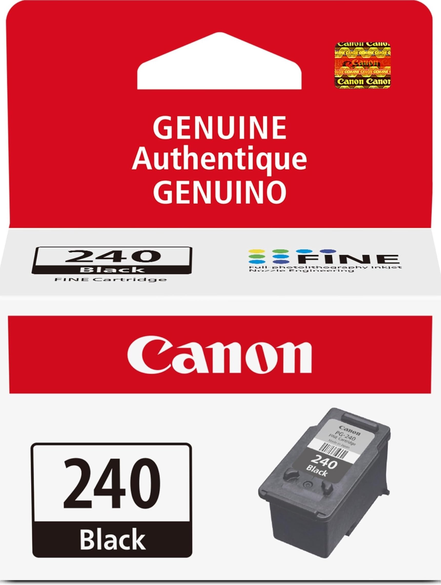 Canon PG-240 Genuine Black Ink Cartridge, Compatible with MG2120/3120/4120, MX512/432/472/372/392/522/532/452, MG2220/3220/4220/3520/3620, TS5120