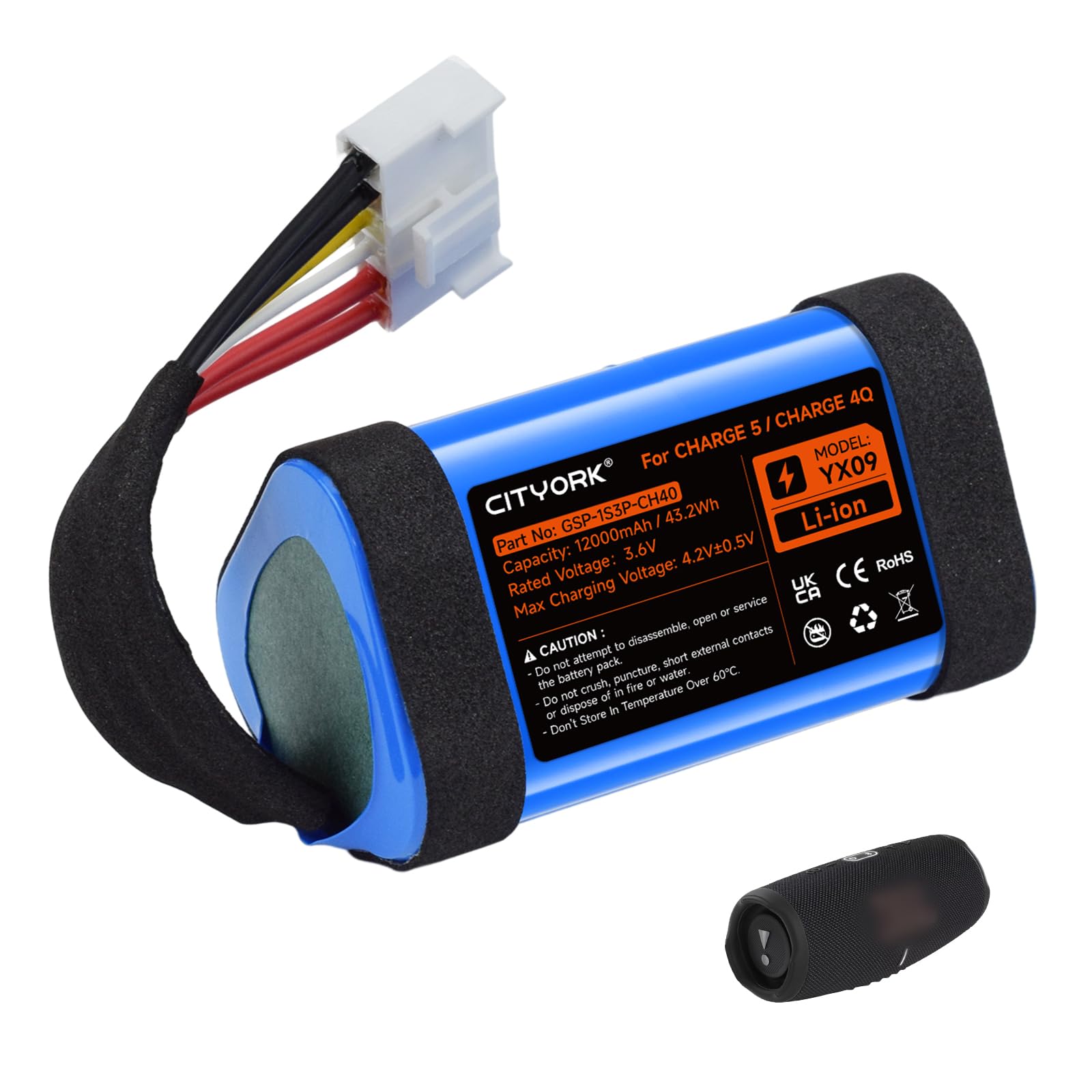 3,6V/ 12000 mAh Batteria di ricambio per JBL Charge 5, per altoparlante Bluetooth wireless JBL Charge 5, codice articolo GSP-1S3P-CH40, GSP-1S3P-CH4A, GSP-1S3P-CH4D (Not for JBL Charge 4)