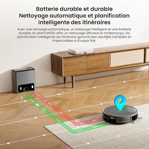 Lefant M350 Robot Aspirateur Laveur avec Station, 3 en 1, 6000Pa, Vidange Automatique, Zones Virtuelles, Navigation Laser avec Cartographie, Idéal pour Les Sols,Tapis Poils d'animaux, WiFi/Alexa/App - 8