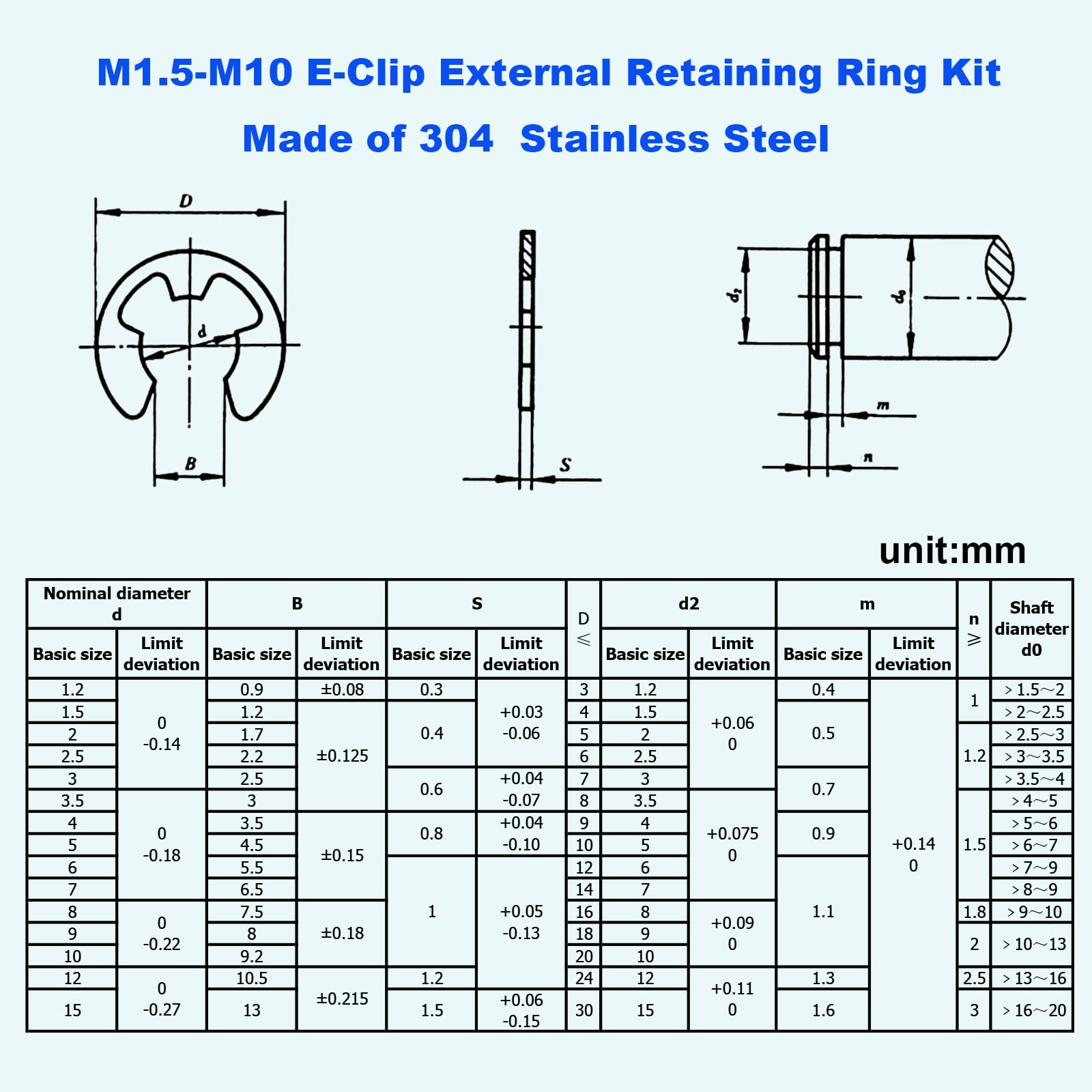 E-Clip Retaining Ring Kit - 250pcs Metric Sizes -4 E-Clip Retaining Ring Kit - 250pcs Metric Sizes -4
