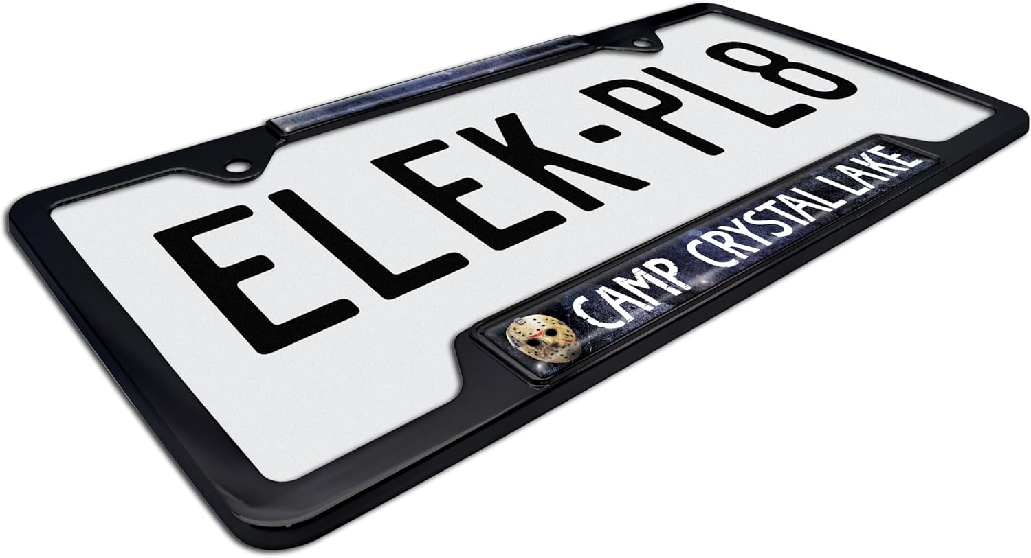 Elektroplate Officially Licensed – Friday the 13th Jason Camp Crystal Lake Black All-Metal Open Corner Horror License Plate Frame Tag Holder for Cars/SUVs/Trucks Weather-Proof Automotive Accessory