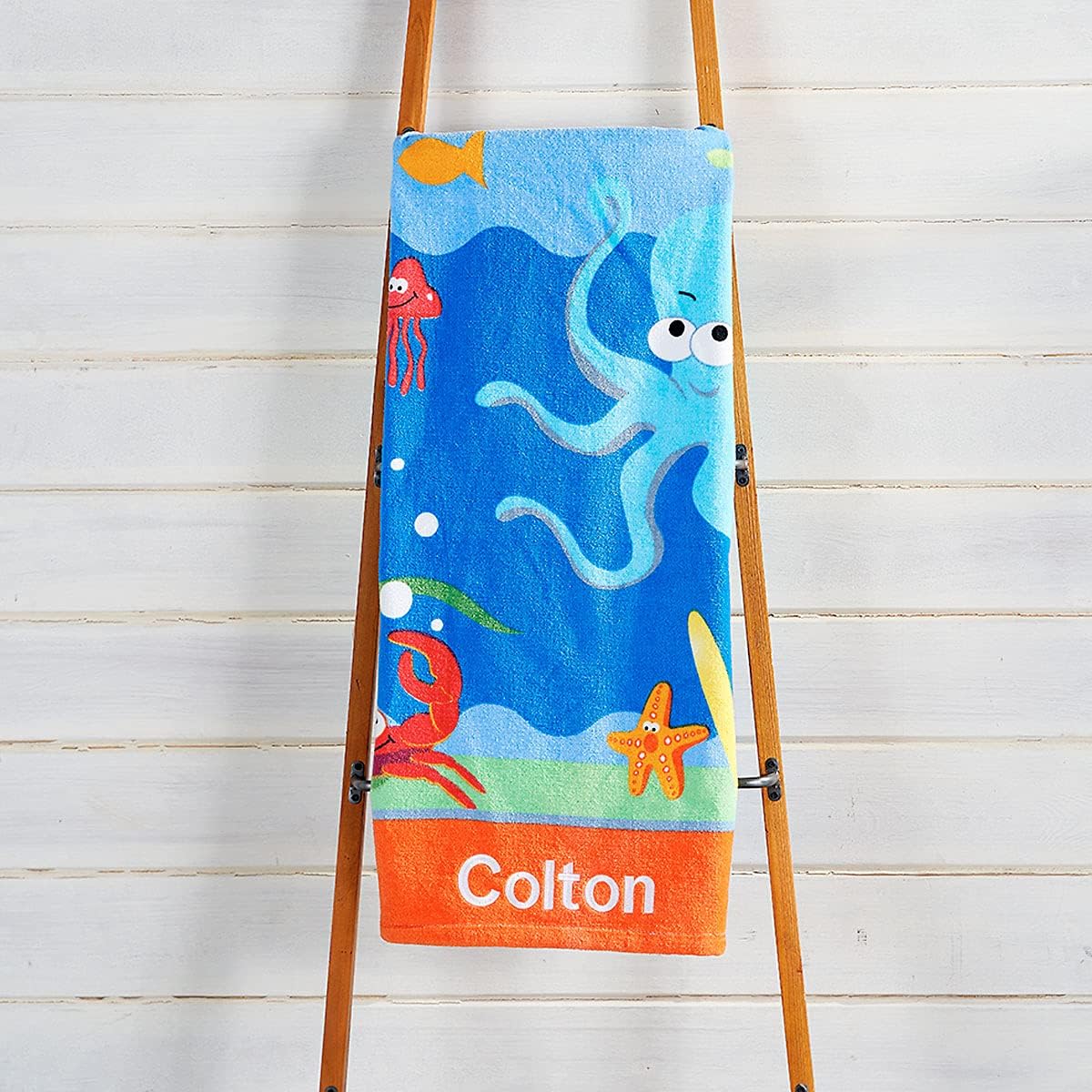 Lillian Vernon Under The Sea Personalized Boys Towel - Custom Embroidered with Name or Monogram, Extra Large 30” x 60” Kids Towels, Quick Dry Design for The Beach, Pool, or Bath, Plush 100% Cotton