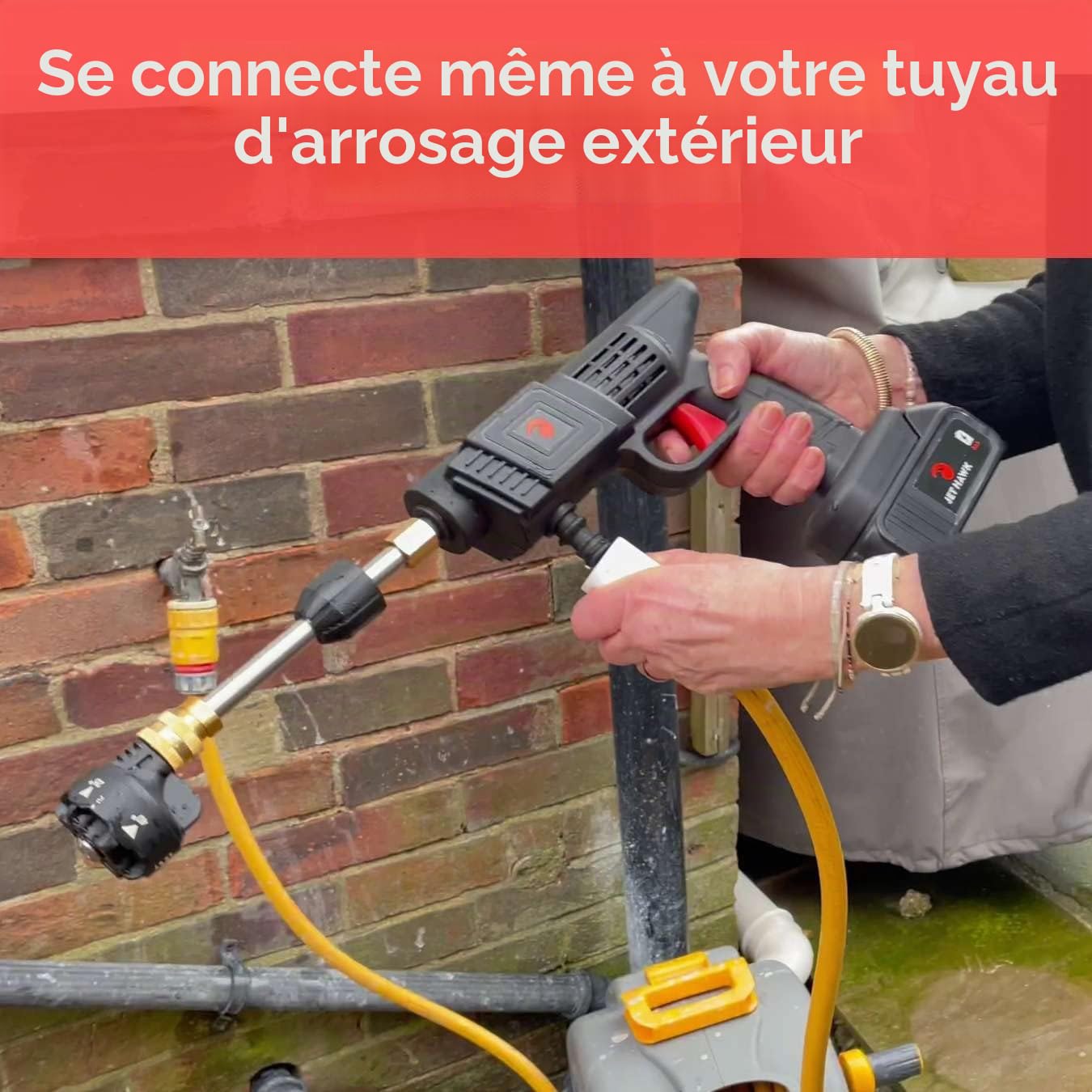 Jet Hawk – Nettoyeur Haute Pression Portable sans Fil comme vu sur High Street TV – Utilisez n'importe Quelle Source d'eau – 6 en 1 – Buses de pulvérisation, Tuyau de 5 m, connecteur de Tuyau, Flacon