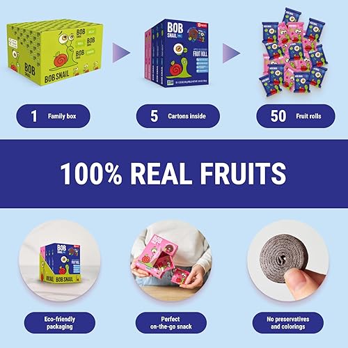 Miniatura 5 de Bob Snail Wild Berry Mix Fruit Roll Ups  Dulces saludables, aperitivos de frutas secas reales, sin azúcar añadido, vegano, sin nueces, dulces para