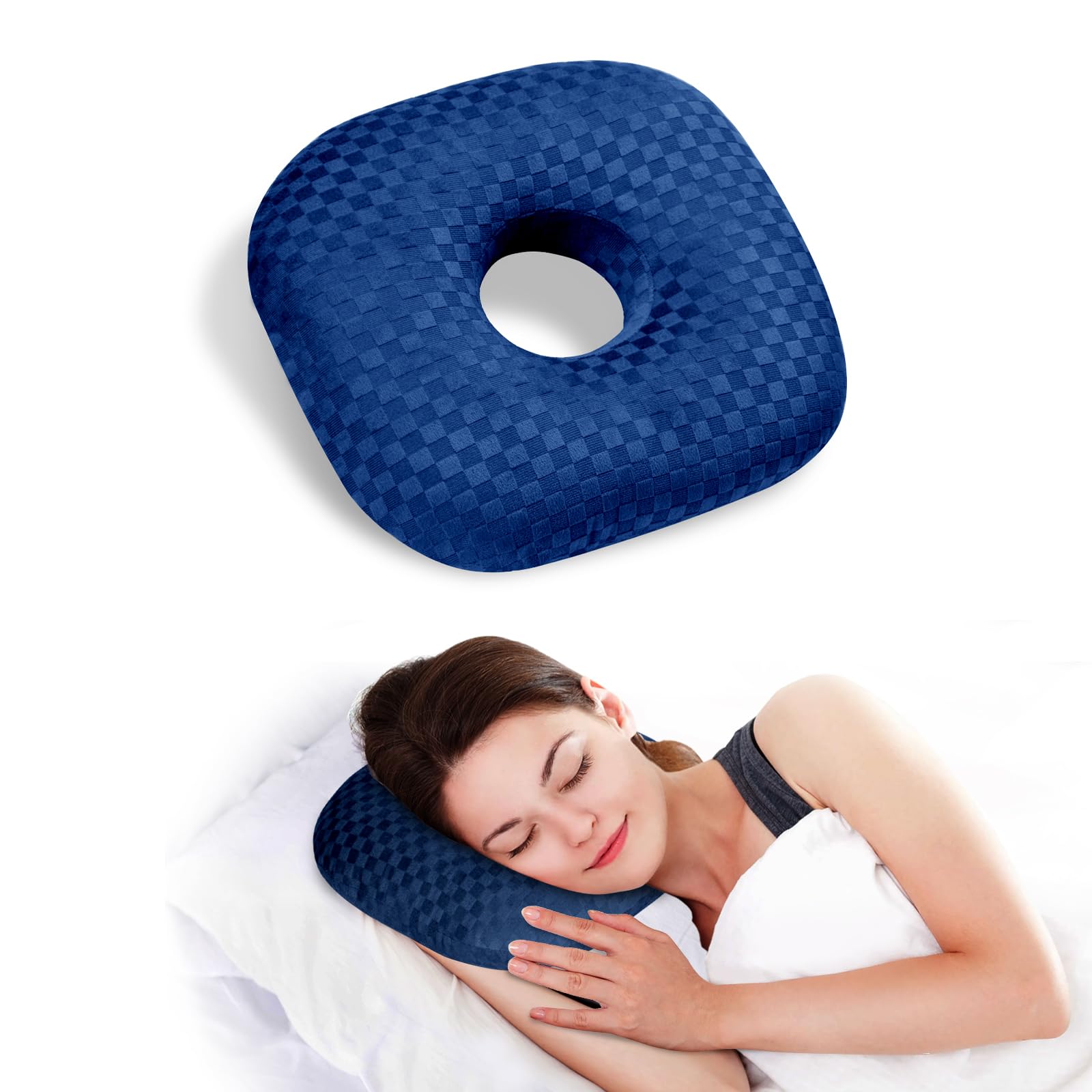 Babyezz Ear Piercing Pillow for Side Sleepers - Ear Hole Pillow for Pierced Ears, CNH & Pain Relief, O-Shaped Orthopedic Pillow for Pressure Sores, Soft Cotton (Blue) โ image 1