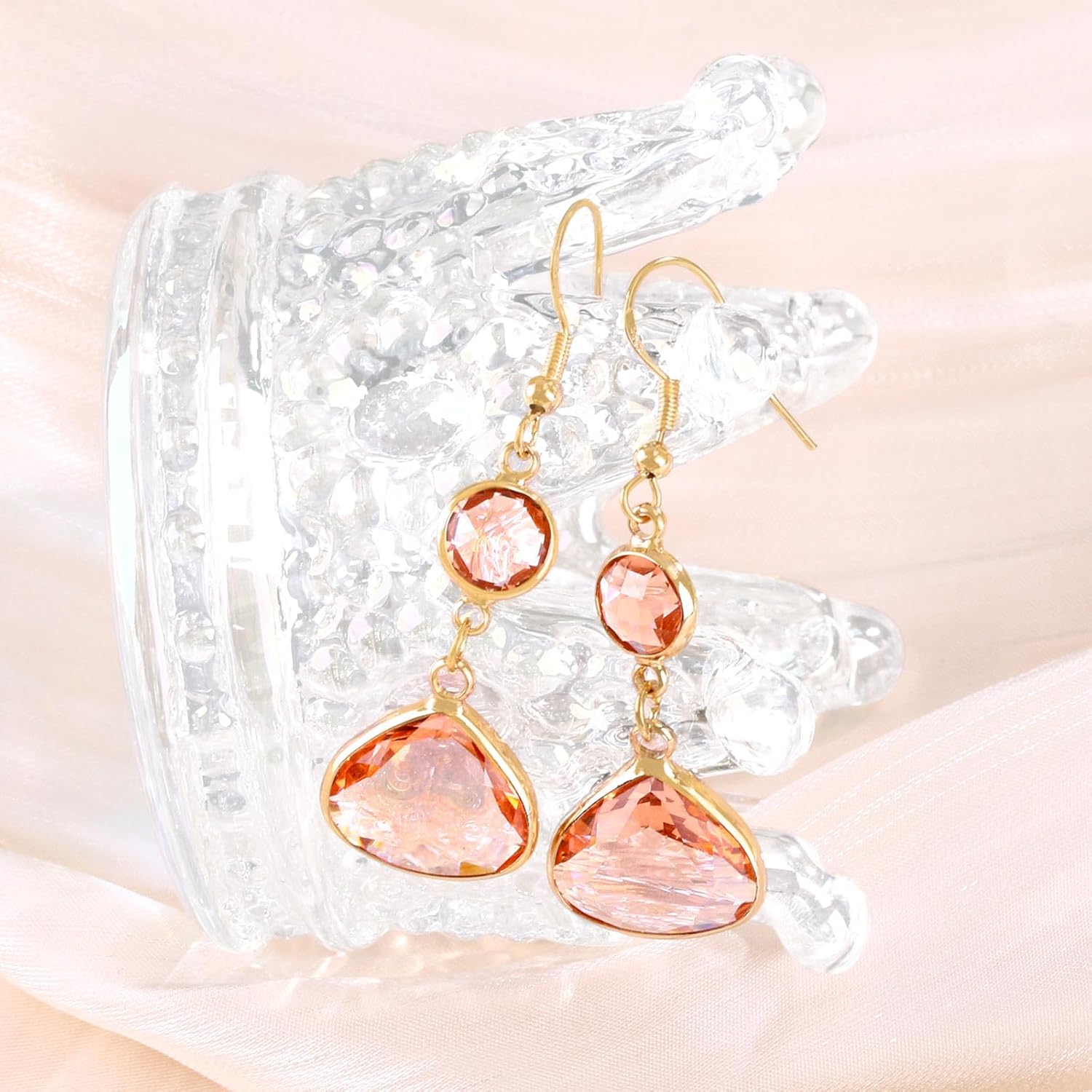 Trendy Cute Sapphire Blue Pink Green Earrings for Women Gold Dangle Earrings Blue Topaz Earrings Handmade Aquamarine Earrings Drop Earring for Women - Image 4