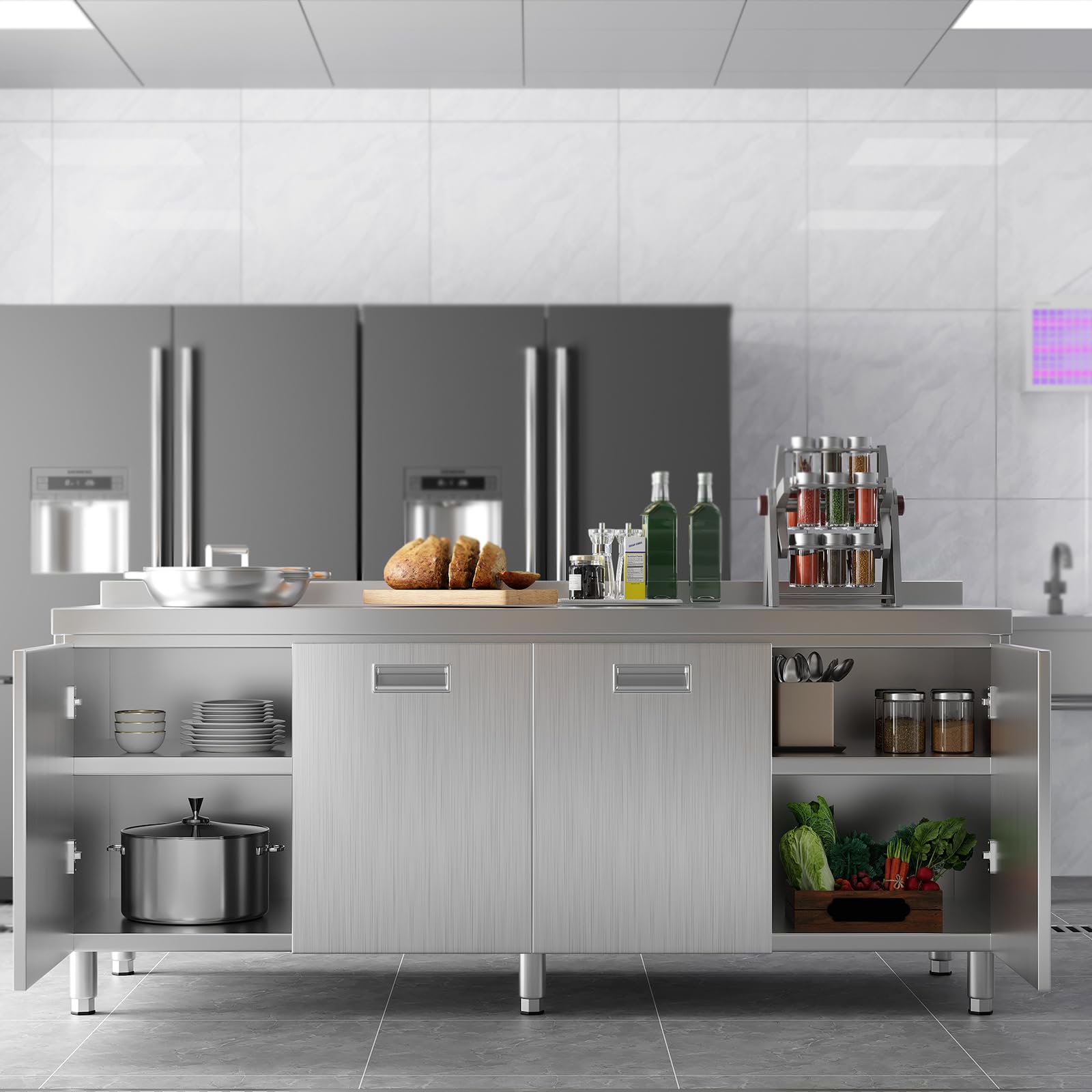 Amazon.com: ZZV Stainless Steel Table with Cabinet for Prep & Work