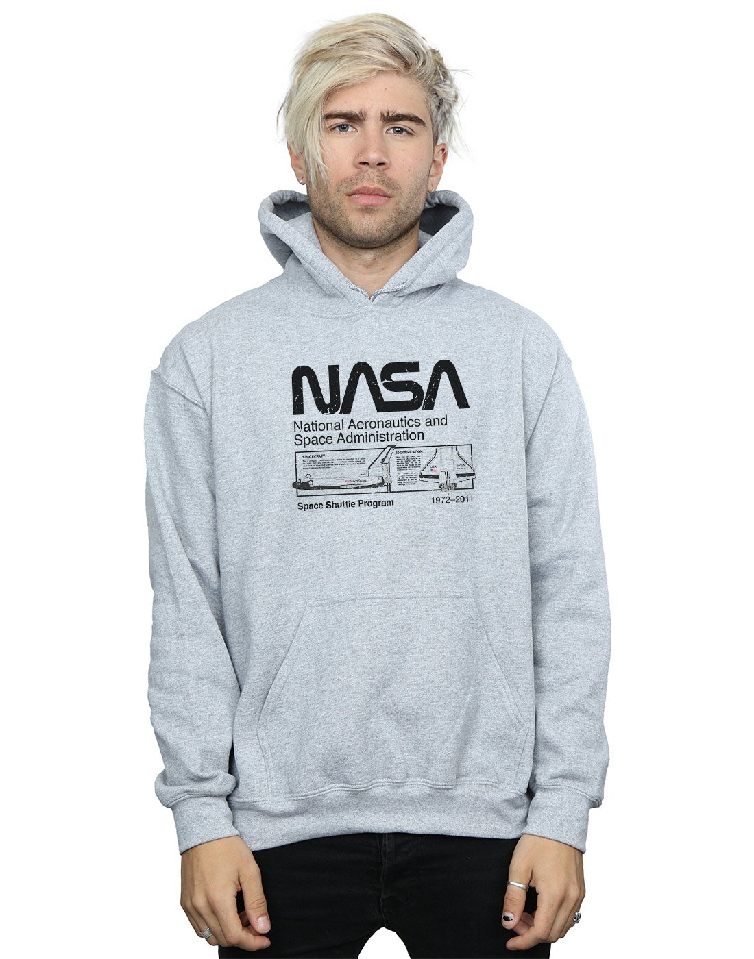 Absolute Cult Men's Sport Grey Nasa Classic Space Shuttle Hoodie XXX-Large
