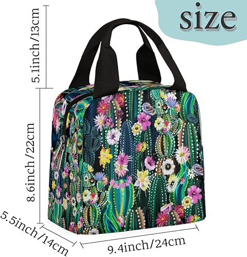 Miniatura 3 de Bolsas de almuerzo reutilizables con diseño de cactus para mujer, colorida lonchera aislada, bolsa de almuerzo para mujeres, a prueba de fugas,