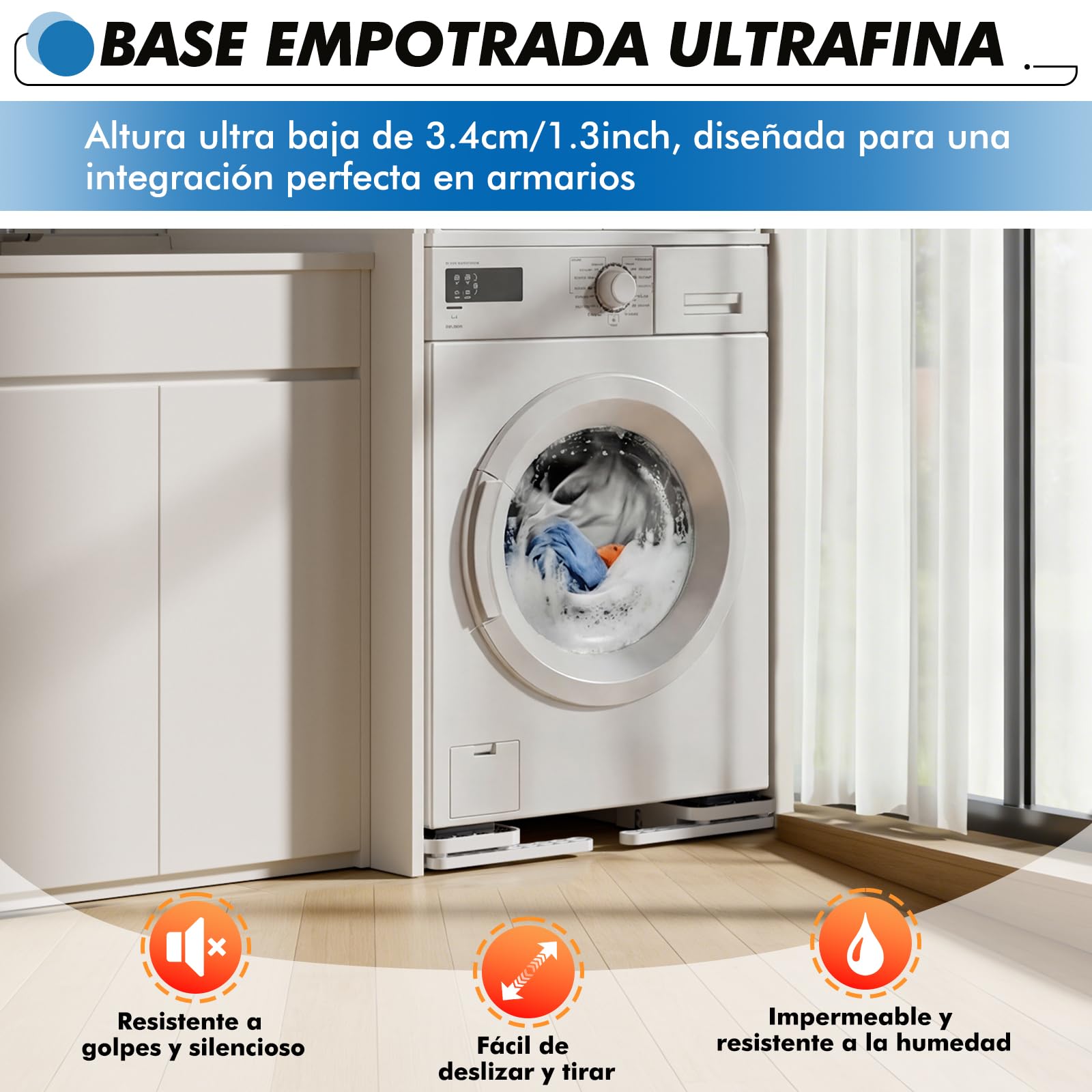 DEWEL Base Lavadora con Ruedas Elevables, Soporte para Frigorífico y Secadora, Fácil de Mover, Antivibración, Carga Máxima 500 Kg, Altura 3,4 cm,Blanco (Anch: 33–55 cm, Larg: Ilimitado)