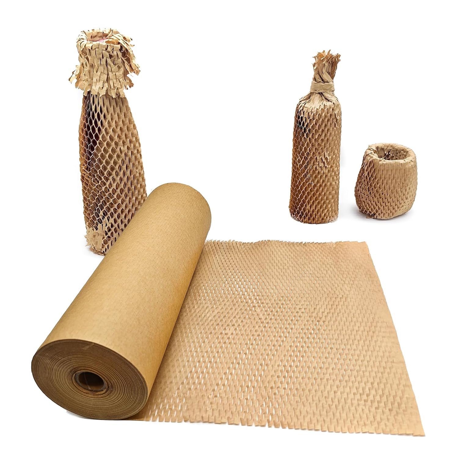 Honeycomb Packing Paper, 15″ x 262′ Honeycomb Cushioning Wrap Roll for Moving Shipping Packaging Gifts, Recyclable Honeycomb Paper Moving Supplies Bubble Paper Wrapping Protective Roll Khaki