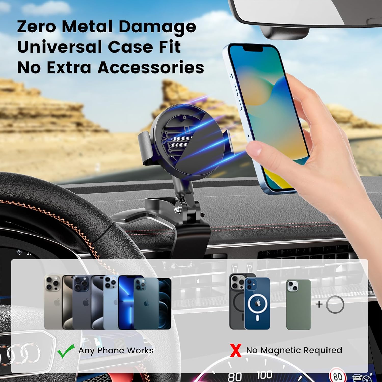 Phone Clamp for Magnetic Car Phone Holder, Aviation Aluminum Black - No Magnetic Case & Rings Needed, Enhanced Suction & Magnetic, Compatible with All Magnetic Holders - Image 2