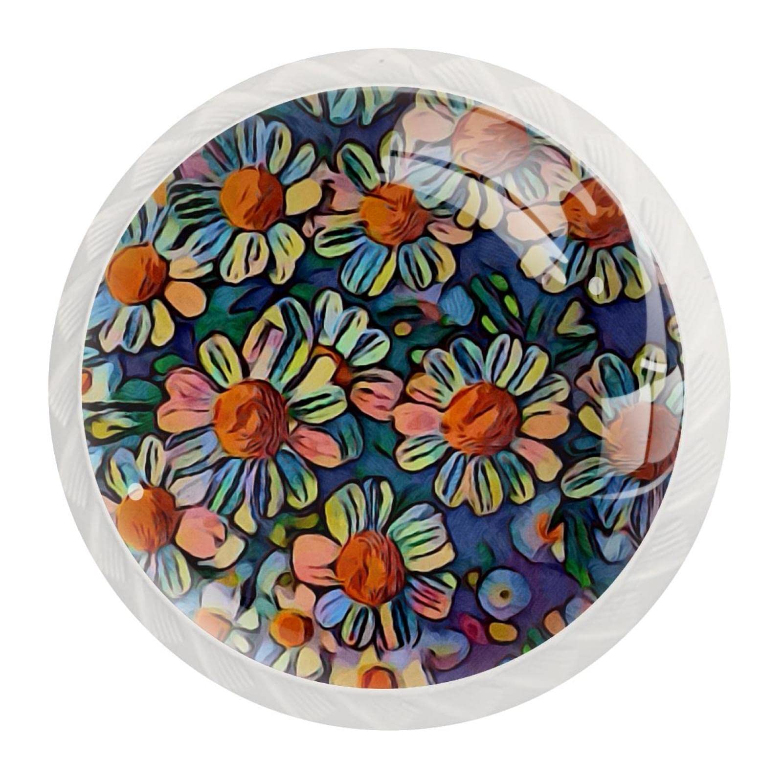 12 pomelli rotondi bianchi per armadietti, margherite, fiori colorati da giardino