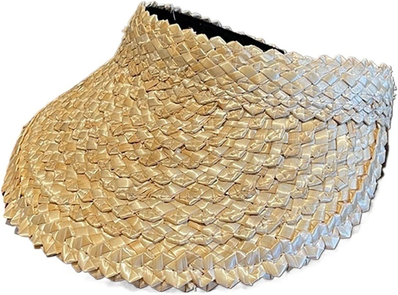 Sun Visor Hat for Women Natural Palm Leaf Visor Wide Brim Sunshade Summer Straw Beach Hat Derby Vacation Hat