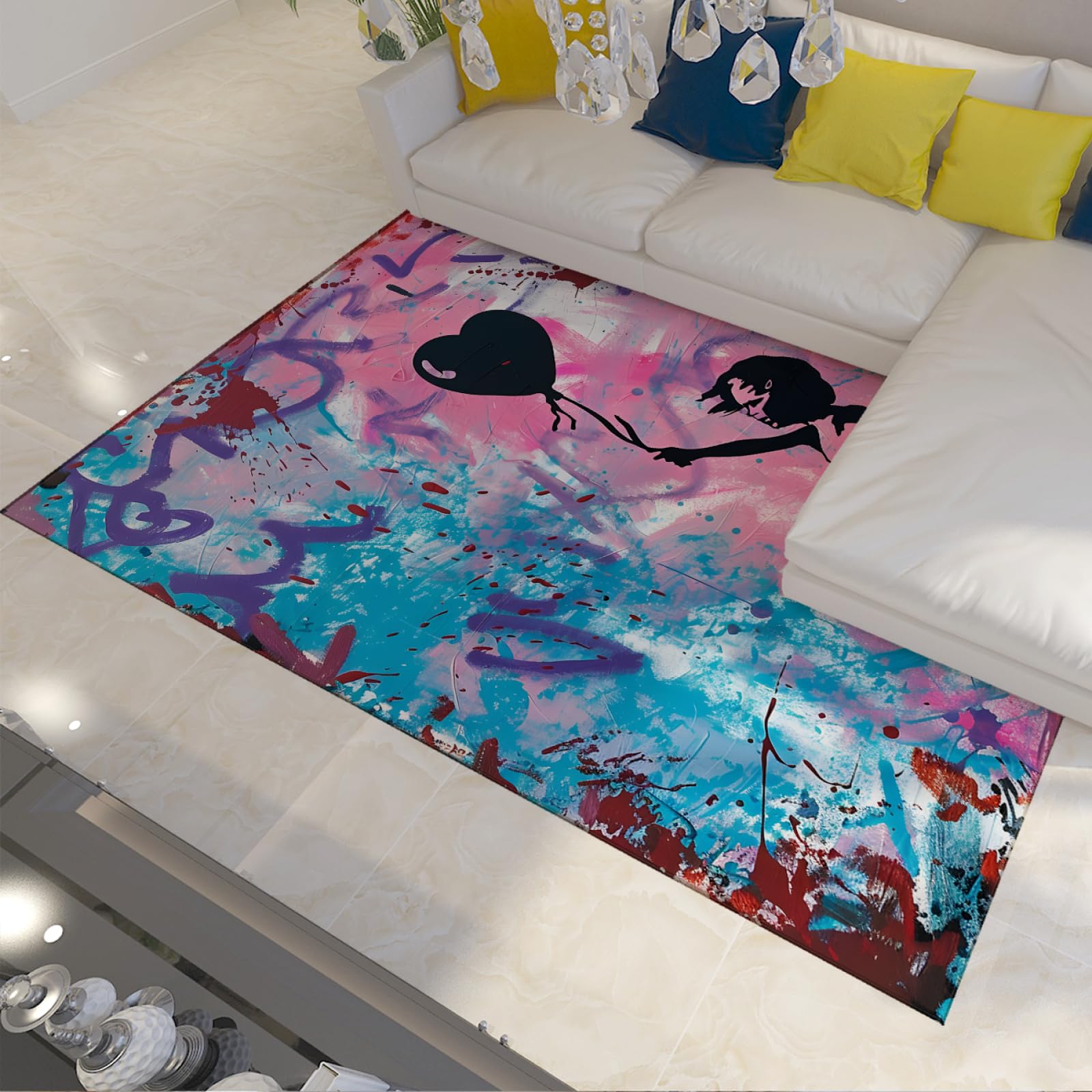 Tapis Banksy Ballon Fille 120x180cm paillasson lavable fin