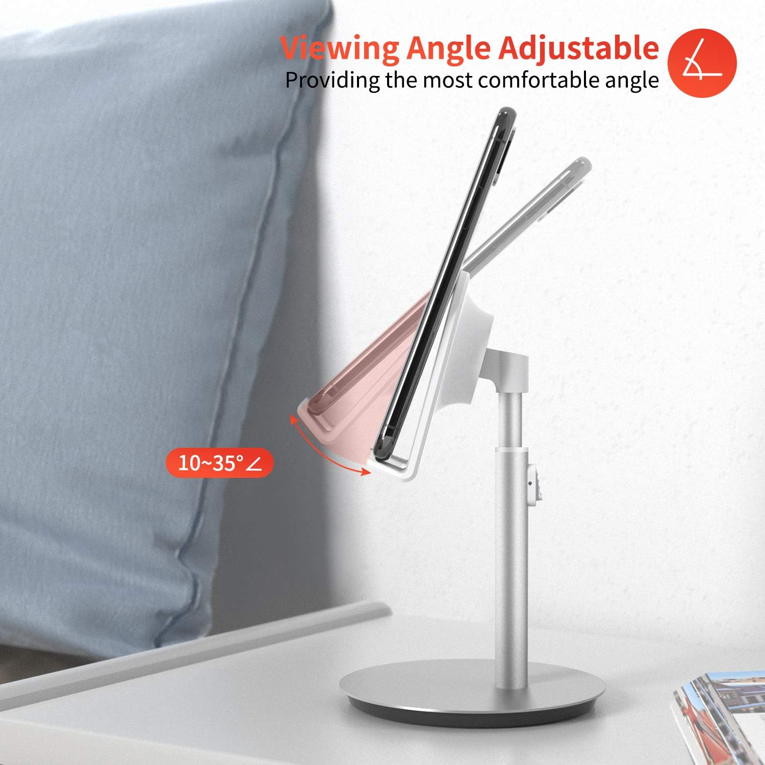 Product Deal Cell Phone Stand, Tablet Holder, SAIJI Height Adjustable Aluminum Mount Dock, Compatible with iPhone Samsung Cell Phone, Tablet, iPad, Nintendo Switch, Kindle, Up to 10 Inch Screen (Sliver) …