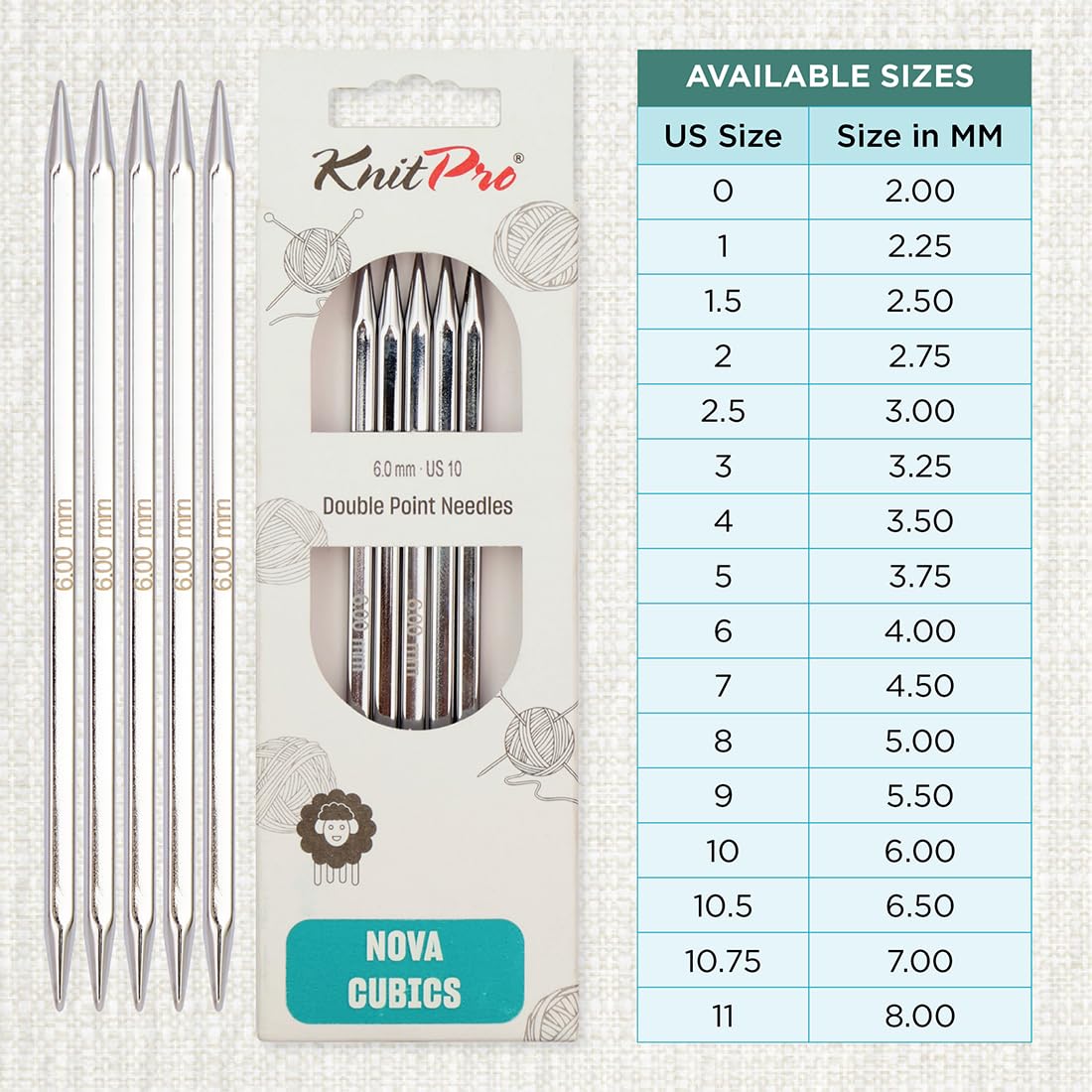 KnitPro Nova Cubics Double Pointed Needles 6" (15cm), Silver, 6.00mm - Image 4