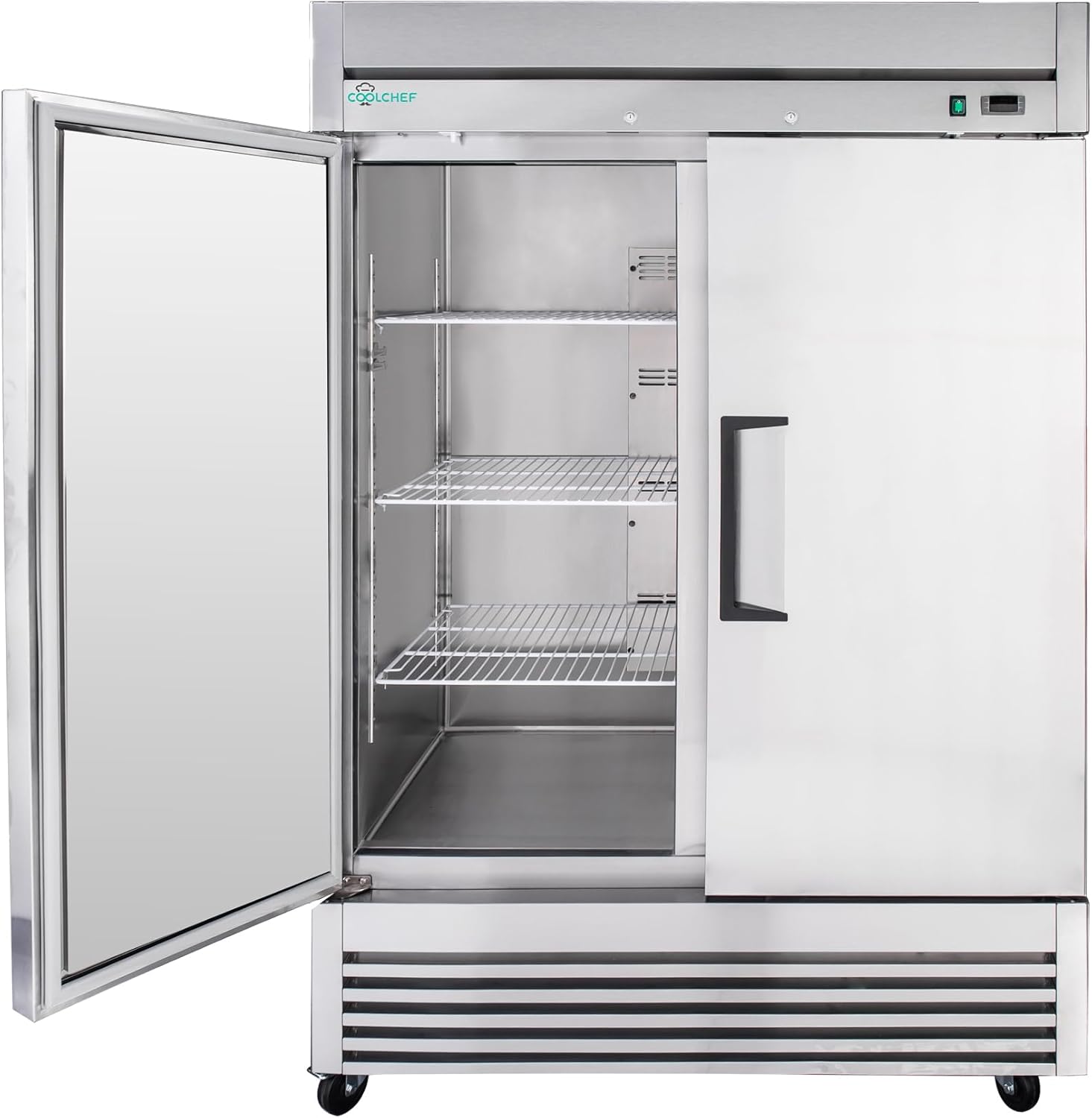 mikibama Glass Door Merchandiser Refrigerator Swing Door Commercial Display Refrigerators Merchandising Refrigeration with LED Top Panel,Black (44.5 cu.ft - 2 door)