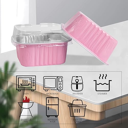 Miniatura 9 de 50 piezas de mini tazas cuadradas para hornear con tapas, mini moldes de papel de aluminio de 5 onzas con tapas, moldes desechables para tartas,