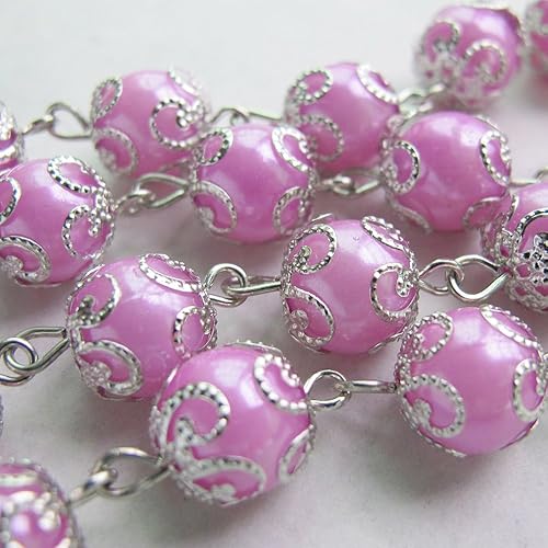 Miniatura 5 de Rosario de la década de la década de perlas de imitación fucsia - bautizobautizobodarecuerdos de membrillo mis  bautizoquinceañera