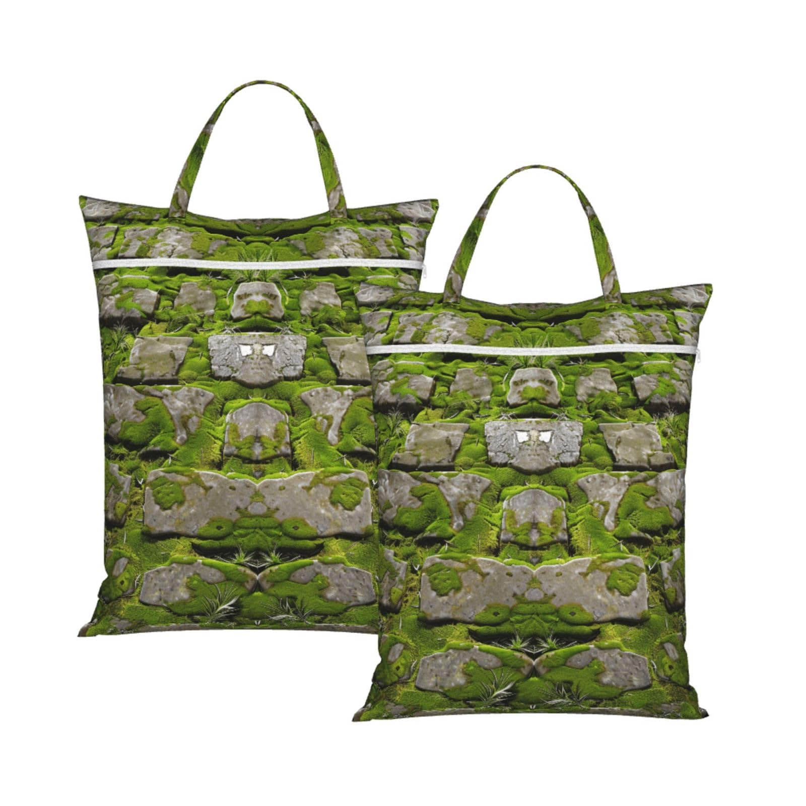 Large Travel Laundry Bags,Moss Stone Pavement Print with Handle Foldable Laundry Bag for Holidays Gym Swimming and Family Trips, 2Pcs