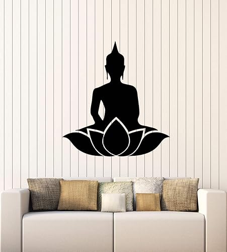 WallStickers4ever - Adhesivo decorativo para pared, diseño de Buda, flor de loto, yoga, estudio de mantra y meditación (g2047), color negro