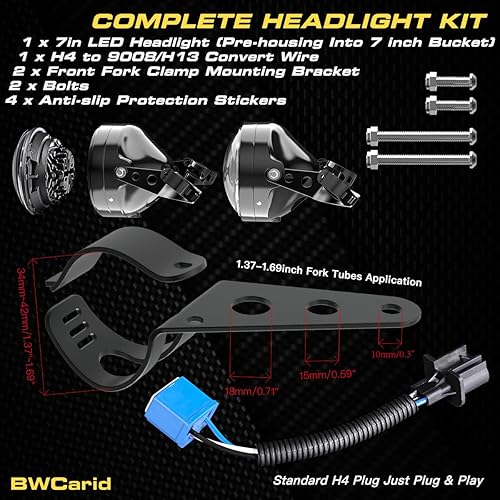 Miniatura 8 de BWCarid Faro LED de 7 pulgadas para motocicleta con carcasa de cubo DRL, luces direccionales de 7 pulgadas con soporte de montaje de abrazadera para