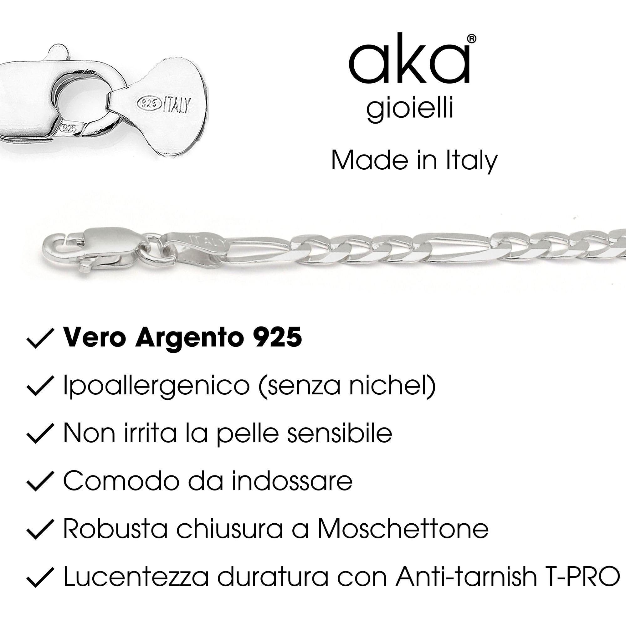 Aka Gioielli - Collana Uomo Donna Argento 925 Vero - Catena Figaro 7mm in Argento 925 Massiccio - Collana Ipoallergenica Lunghezze: 45 50 55 60 65 75 cm - Made in Italy