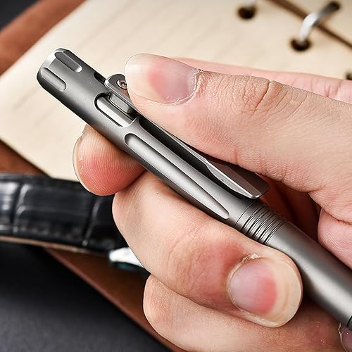 Miniatura 6 de Hamans Titanio EDC Bolt Action Pen Bolígrafo táctico bolígrafo de escritura con clip de bolsillo recargable tamaño compacto