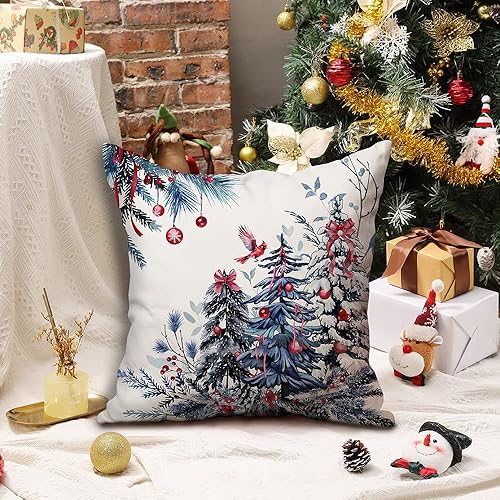 Miniatura 10 de DFXSZ Juego de 2 fundas de almohada de Navidad de 18 x 18 pulgadas, color rojo, negro, árbol de Navidad, decoración de invierno y Navidad para el