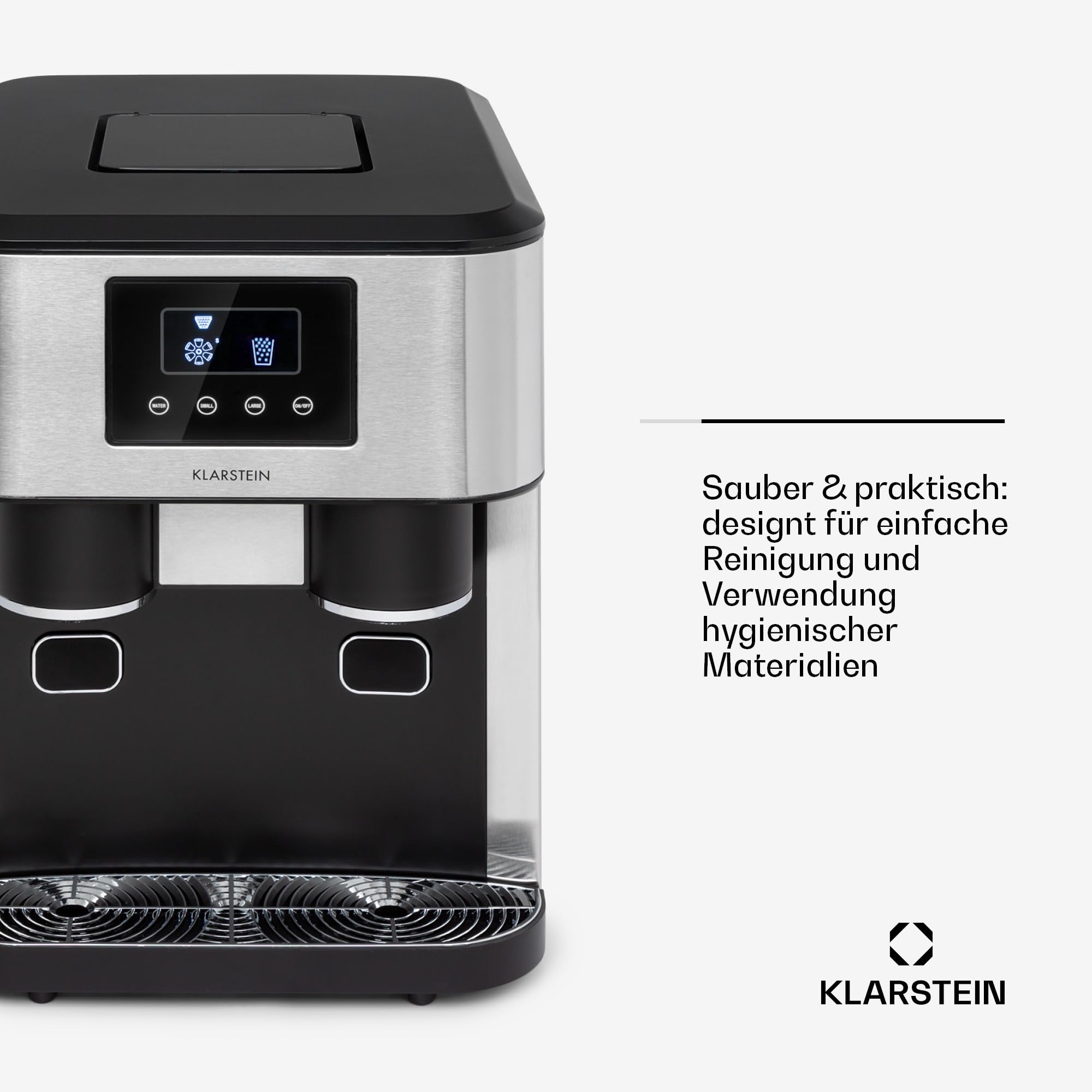 Klarstein Eiszeit Crush Eiswürfelmaschine Edelstahl/Silber – 1,8 L Tank, 15 kg/24 h, Eis in 12 Min, ~16 Würfel/Zyklus | Würfel & Crushed Ice, Touch-Display, Voll- & Wasser-Alarm