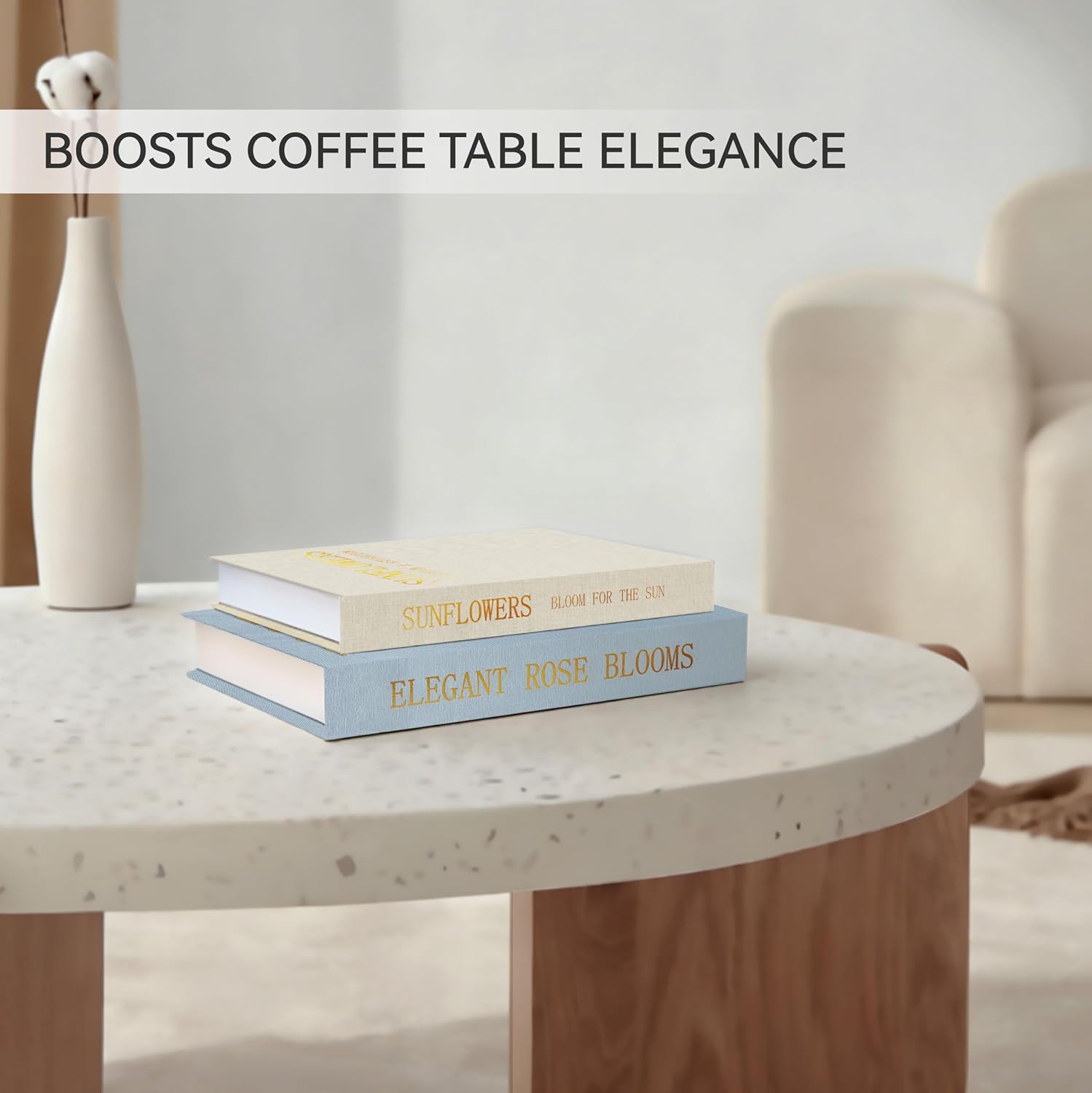 Premium Linen Decorative Book Box Set of 2 - Letter Gold Foil Embossed with Hidden Storage | Coffee Table, Bookshelf & Mantel Decor & Keepsake Organizer to Elevate Home Aesthetic,Blue