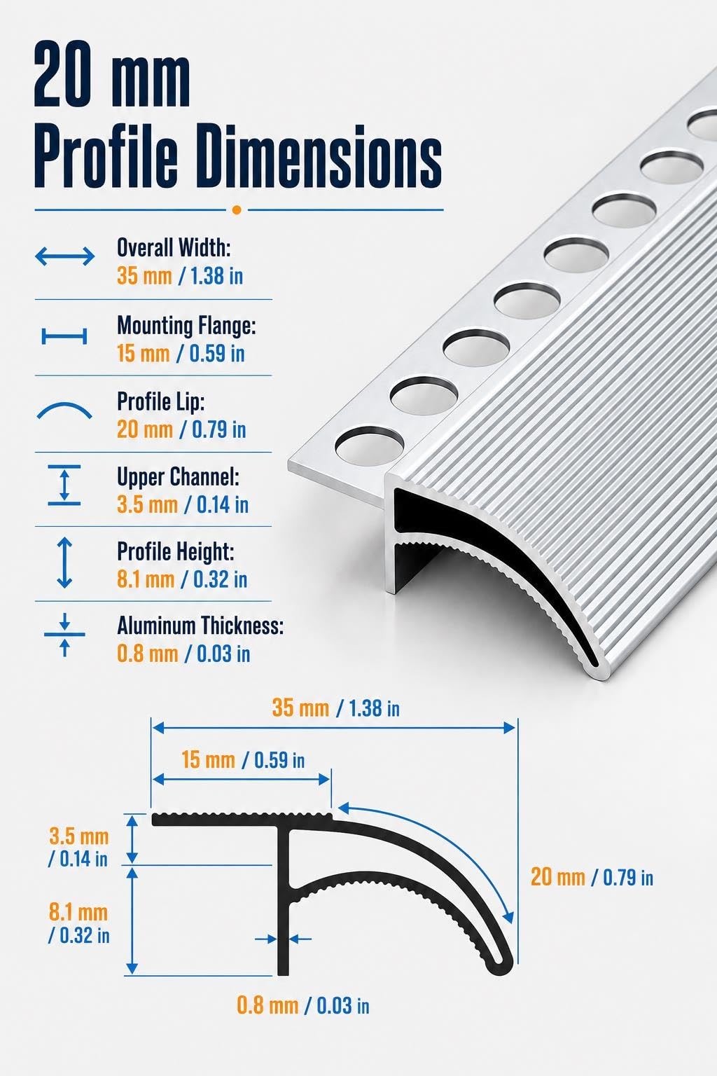 Aluminium-Abtropfkante 14/20 mm für Balkon, Terrasse und Wandabschluss