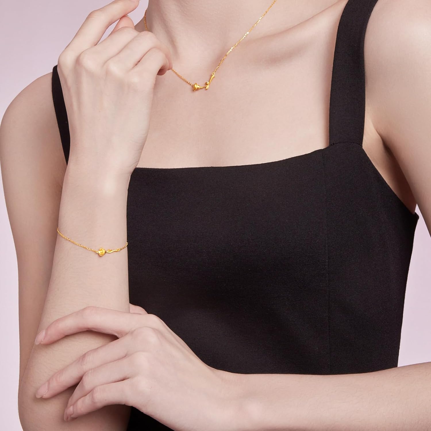 24K Solid Gold Bracelet for Women, Real Gold Chain Bracelet Golden Dainty Jewelry Fashion Flower Yellow Gold Chain Bracelet Mother Copules Lovers A0711678