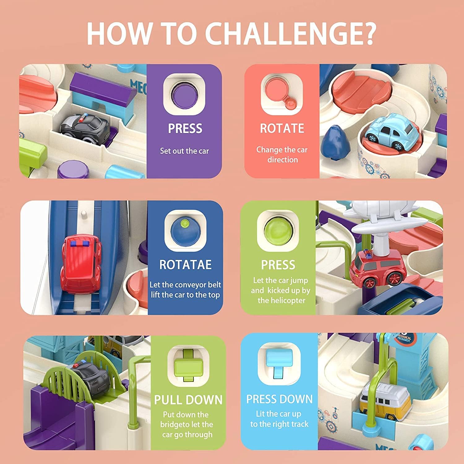 TODARRUN Car Adventure Toys,Cars Race Track Toys with 4 Toy Vehicle