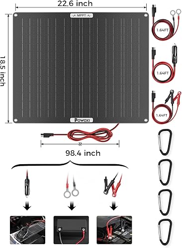 Miniatura 7 de POWOXI Cargador de batería solar de 50 W mantenedor solar de batería de coche de 12 V, con parámetro de controlador MPPT ajustable, para RV, barco,