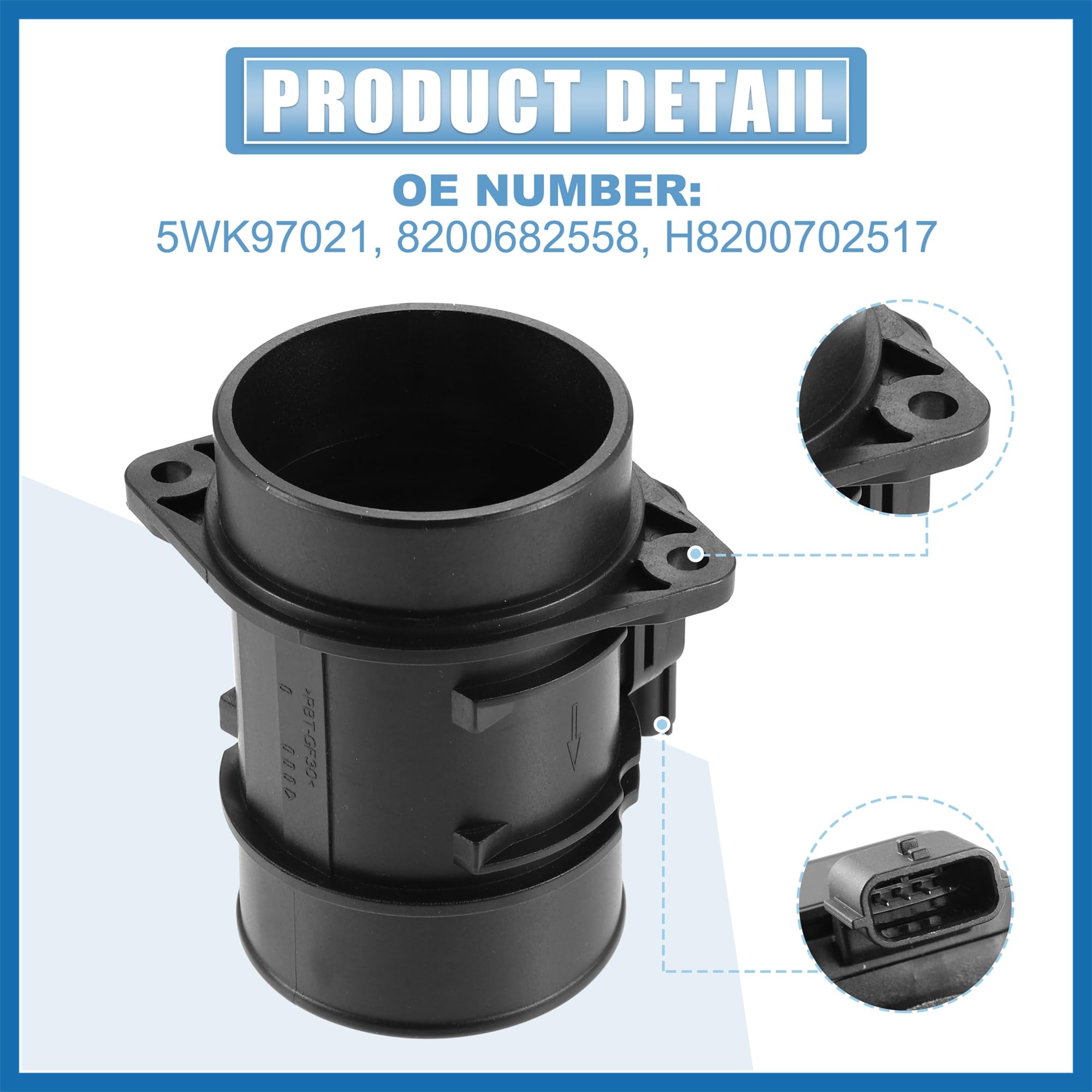 A ABSOPRO 5WK97021 Coche para MASA Aire Flujo Sensor Medidor MAF Aire Flujo Sensor Reemplazo de artículo