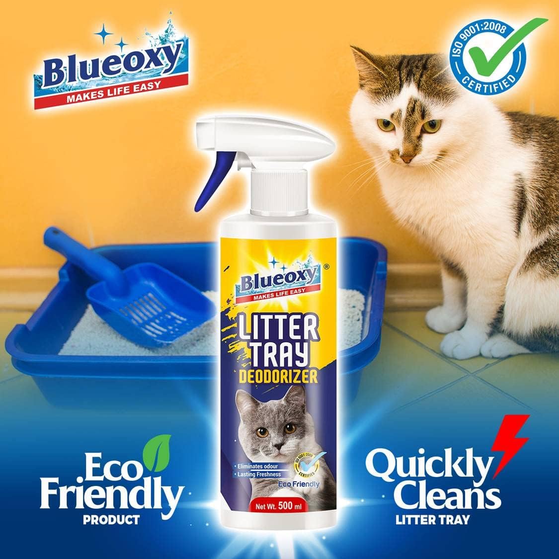 BLUEOXY Orange Cat Litter Tray Cleaner And Deodorizer |Ecology Formulation |Little Tay Cleaner |Odour Remover |Deodorizer |Rtu |Cat Pan Cleaner |Spray 500 Ml |Qty 1